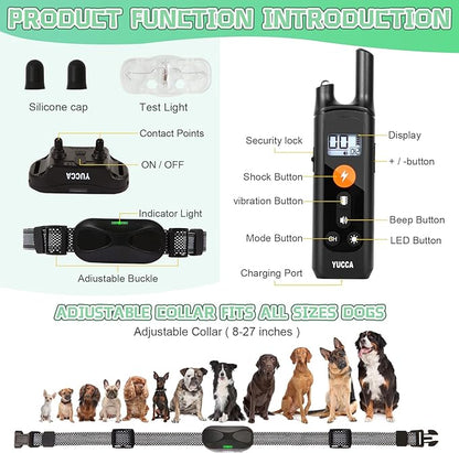 yucca Dog Shock Collar 2600Ft Dog 40-120lbs Medium 3 Channel, Shock(1-99), LED-Light