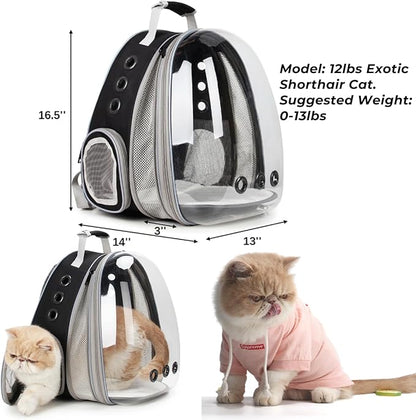 LOLLIMEOW Pet Carrier Backpack, Bubble Backpack Carrier, Cats and Puppies,Airline-Approved, Designed for Travel, Hiking, Walking & Outdoor Use (Front Expandable-Black)