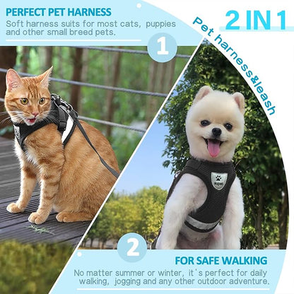 Supet Cat Harness and Leash Set for Walking and Small Dog Soft Mesh Harness Adjustable Vest with Reflective Strap Comfort Fit for Pet Kitten Puppy Rabbit