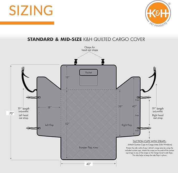 K&H Pet Products Quilted Cargo Cover Black Standard/Mid-Size 54 Inches