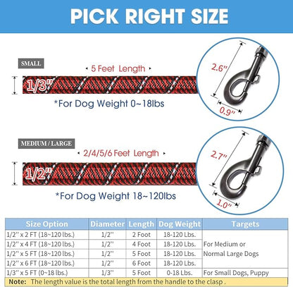 BAAPET 2/4/5/6 FT Dog Leash with Comfortable Padded Handle and Highly Reflective Threads for Small Medium and Large Dogs (5FT-1/2''
