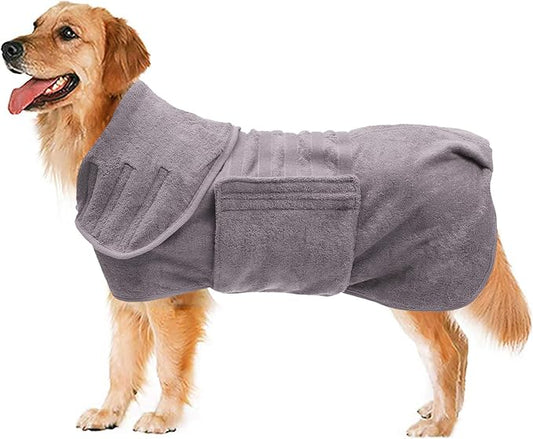 Geyecete Dog Drying Coat -Dry Fast Dog Bag - Dog Bathrobe Towel - Microfibre Fast Drying Super Absorbent Pet Dog Cat Bath Robe Towel,Luxuriously Soft-Gray-XXL