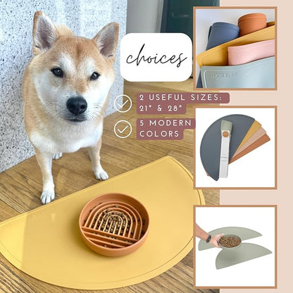 Waterproof Silicone Pet Food Mat - Non-Slip, Spill-Proof Feeding Mats for Floors, Raised Edge Design, Easy-to-Clean, Durable Flexible Rubber Mat for Dog & Cat Bowls, Large-Terracotta