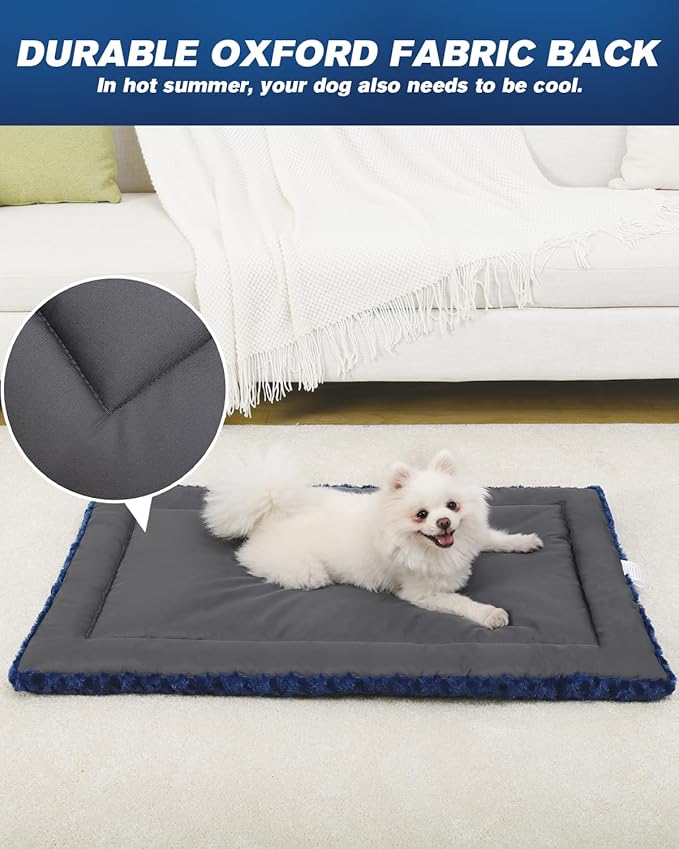 Washable Dog Bed Mat Reversible Dog Crate Pad Soft Fluffy Pet Kennel Beds Dog Sleeping Mattress for Large Jumbo Medium Small Dogs 35 x 22 Inch,