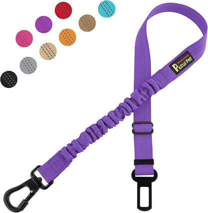 Plutus Pet Dog Seat Belt for Car, Adjustable Dog Car Harness with Carabiner Clip, Reflective Safety Dog Seatbelt Leash with Elastic Bungee, Purple