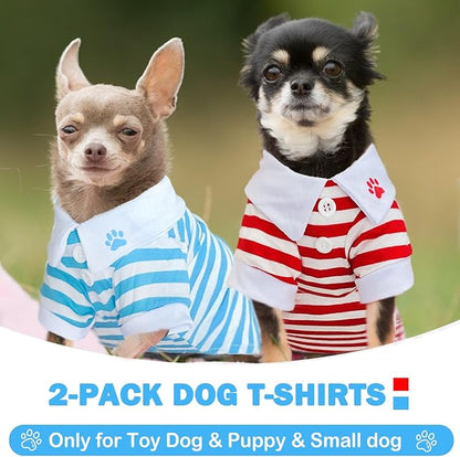 2 Pieces Dog Shirts for Small Dogs Boy Girl Stripe Dog Clothes Spring Summer Chihuahua Yorkie Clothes Soft Pet T-Shirt Extra Small Dog Clothes Puppy Kitten Clothes (Small