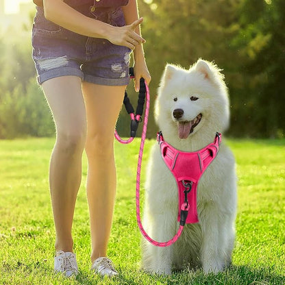 BARKBAY Dog Harness No Pull with ID Tag Pocket - Heavy Duty, Reflective, Easy Control for Large Dogs (Pink,XL)