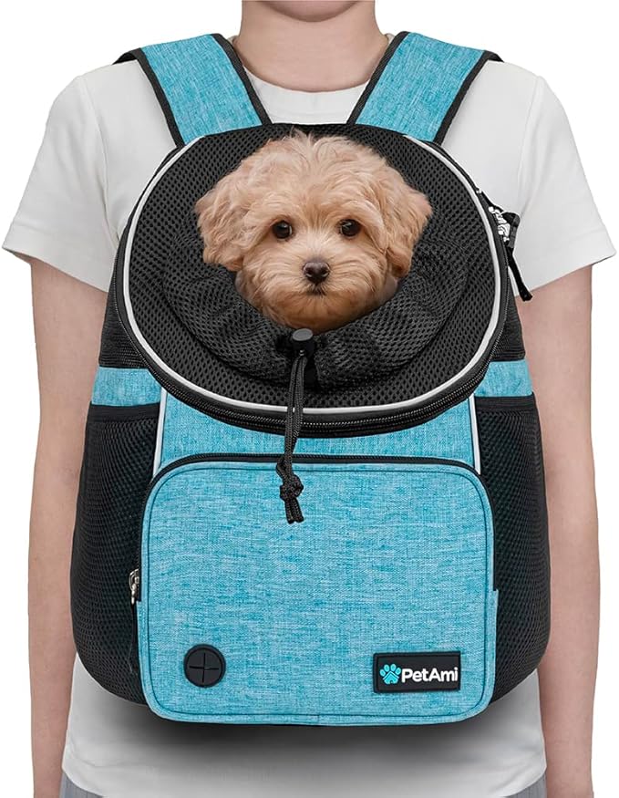 PetAmi Dog Front Carrier Backpack, Adjustable Dog Pet Cat Chest Carrier Backpack, Ventilated Dog Carrier for Hiking Camping Travel, Small Medium Dog Puppy Large Cat Carrying Bag, Max 10 lbs, Teal Blue