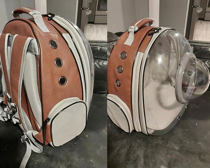 Expandable Cat Carrier Backpack, Backpack for Cats Kitten Small Puppy, Airline Approved Cat Bubble Backpack, Space Capsule Astronaut Carrier (Brown, Back Extension)