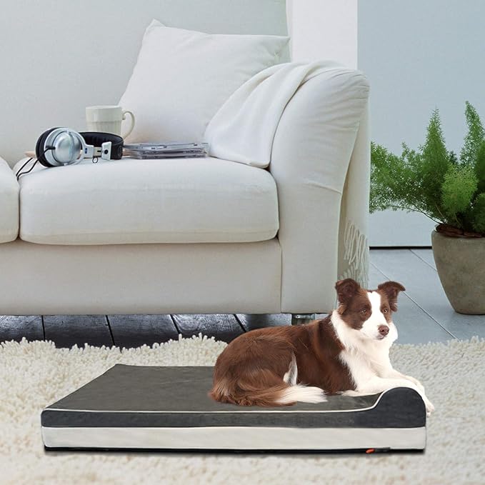 Laifug Orthopedic Memory Foam Extra Large Dog Bed with Pillow and Durable Water Proof Liner & Removable Washable Cover & Smart Design (Large (46"x28"x8")