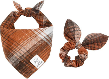 E-Clover Fall Dog Bandana & Matching Scrunchie-Thanksgiving Dog