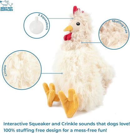 Best Pet Supplies Chicken Crinkle Plush Dog Toys for Interactive Play, Puppy and Senior Indoor Play, Colorful Chicken Toy Shape, Cute and Cuddly - Crinkle Chicken (Beige)