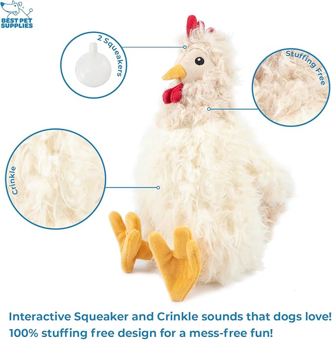 Best Pet Supplies Chicken Crinkle Plush Dog Toys for Interactive Play, Puppy and Senior Indoor Play, Colorful Chicken Toy Shape, Cute and Cuddly - Crinkle Chicken Bundle (Brown, Beige, Wine Red)