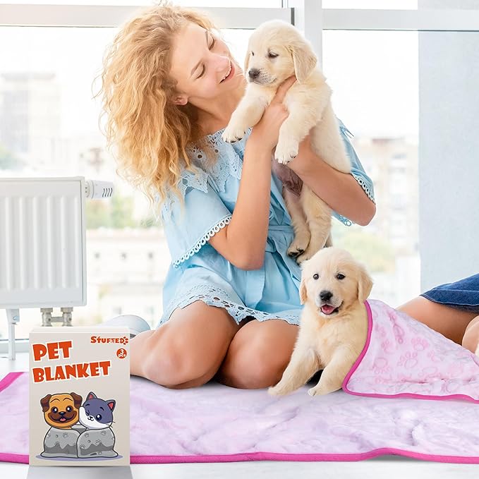 Stuffed 3pcs Premium Soft Dog Blankets for Medium Dogs, Cat Blanket Calming Washable for Bed Couch Crate Protection Cover, Dog Puppy Kitten Essentials Christmas Dog Gifts, 32 * 40 inches, Pink