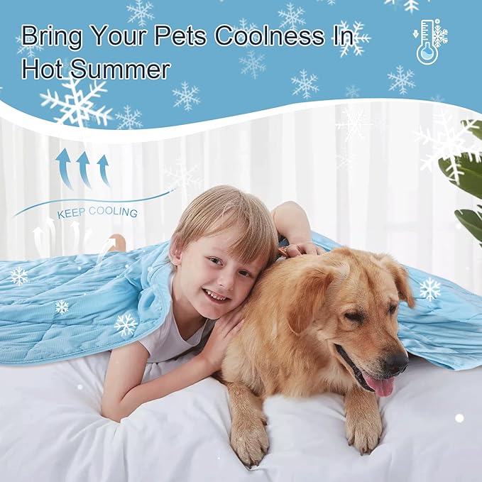 Dog Cooling Blanket - Lightweight & Washable Ice Silk Cotton Bed Blanket for Small Medium Large Dogs, Summer Sofa Pet Bed Cover Cooling Mat for Pets and Owner Sleep (Large 36"× 51")