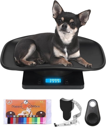 Puppy Scales for Weighing, Multi-Function LCD Digital Puppy Scale for whelping with Pet Finder ＆ 15 Adjustable Puppy Collars, Perfect for Puppy/Hamster/Hedgehog/Food, Capacity up to 33 lb black