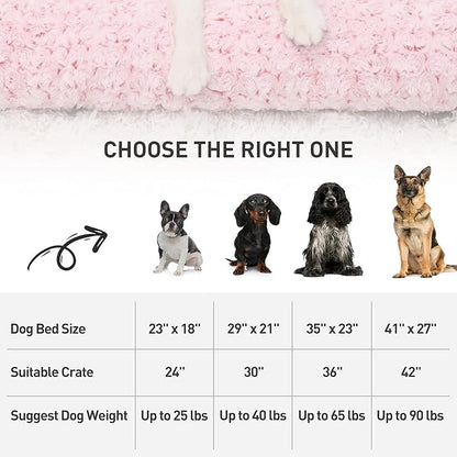 KSIIA Washable Dog Bed Deluxe Plush Dog Crate Beds Fulffy Comfy Kennel Pad Anti-Slip Pet Sleeping Mat for Large 35" x 23", Pink