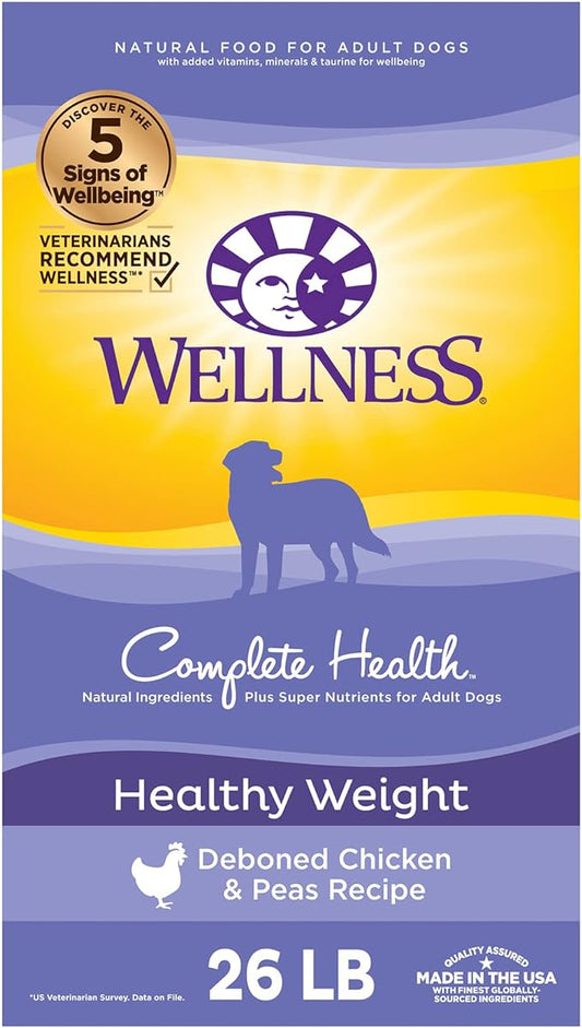 Wellness Complete Health Dry Dog Food with Grains, Natural Ingredients, Made in USA with Real Meat, All Breeds, For Adult Dogs (Healthy Weight - Chicken & Potatoes, 26-Pound Bag)