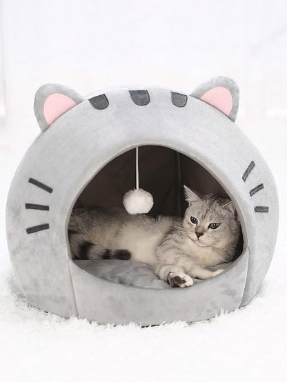 QWINEE Indoor Cat Bed Cave with Removable Cushion