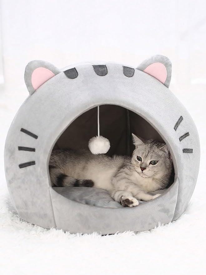 QWINEE Indoor Cat Bed Cave with Removable Cushion