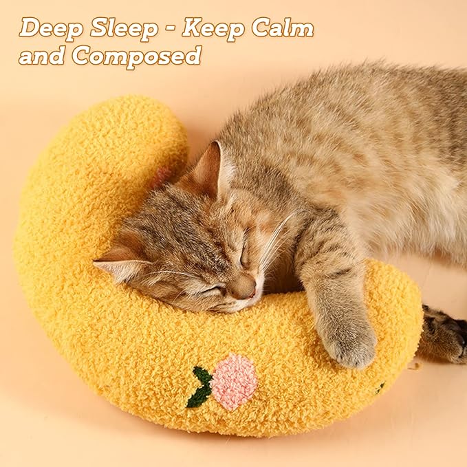 Dog Pillow Bed, Cat Calming Pillow, Dog Neck Pillow for Joint Relief Sleeping, Ultra Soft Half Donut Cuddler, Pillow Pet for Upper Spine Support, Doggy/Kitten Pillow Training Toy，Yellow