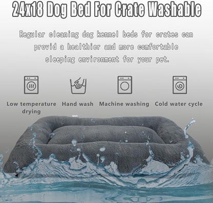 24 Inch Dog Crate Bed Orthopedic,Small Dog Bed for Crate Washable,Dog Crate Pads for Small Dogs 24 x 18 Dark Grey Faux Fur Soft Cozy Calming Anti Anxiety