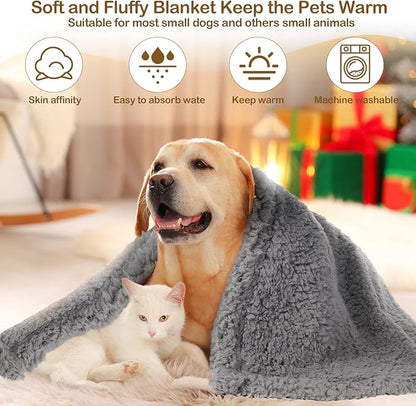 Newwiee 6 Pcs Blankets for Dogs Washable,Soft Warm Fluffy Fleece Pet Blanket,cat Calming Blankets,Flannel Throw for Small Medium Pet, Gray/Beige/Khaki(24 x 18 Inch)