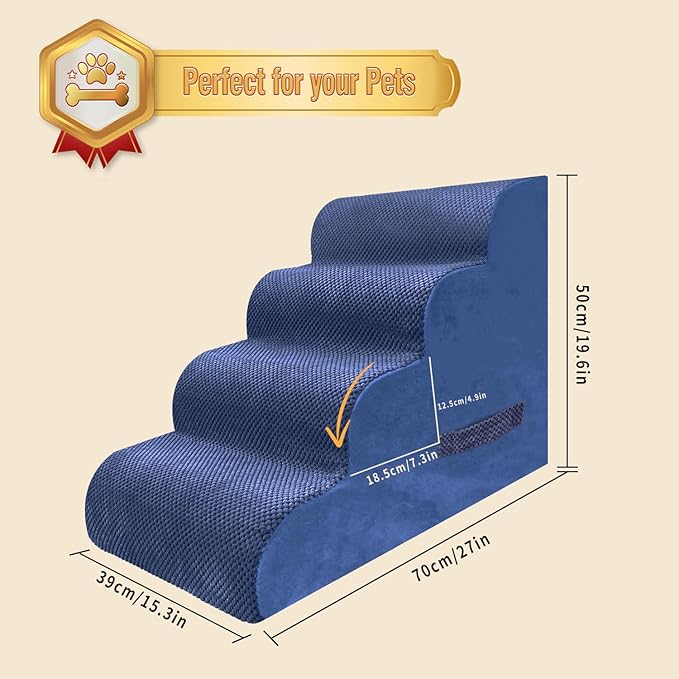 PAWSCART Dog Stairs for Small Dogs 19.6” H 30D Material 4-Step Dog