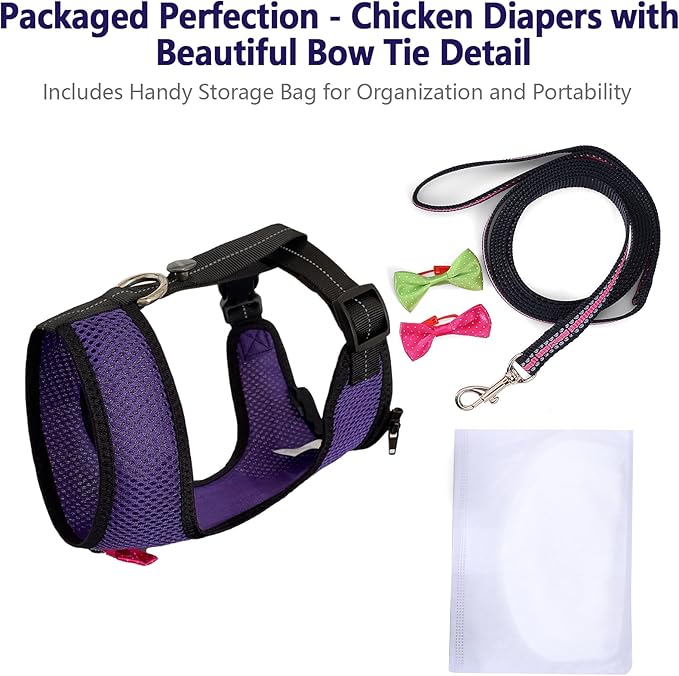 Chicken Harness Hen Size with 5.5ft Matching Leash – Adjustable, Resilient, Comfortable, Breathable, Large Size, Suitable for Chicken Weighing About 6.6 Pound,Purple