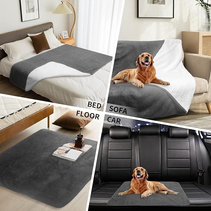 Waterproof Blanket, Throw Blanket for Bed Intimacy Squirt Pleasure, Large Dog Pet Blankets Couch Sofa Protector, Blanket for Adults Dogs Cats, Water Resistant Pee Stain Proof, Gray, 50" x 60"