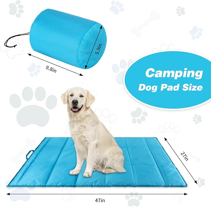 YUEPET 47"×27" Waterproof Outdoor Dog Bed, Portable Camping Dog Bed Easy to Clean Travel Outdoor Dog Mat for Large Medium Dogs Puppy with Storage Bag（Cyan）