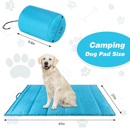 YUEPET 47"×27" Waterproof Outdoor Dog Bed, Portable Camping Dog Bed Easy to Clean Travel Outdoor Dog Mat for Large Medium Dogs Puppy with Storage Bag（Cyan）