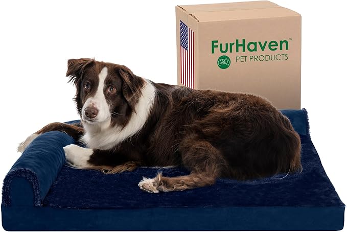 Furhaven Memory Foam Dog Bed for Large/Medium Dogs w/ Removable Bolsters & Washable Cover 55 lbs
