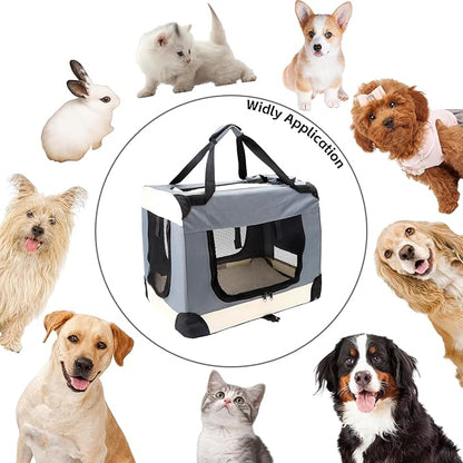 Collapsible Travel Puppy Carrier Dog 23.7 * 16.6 * 17.3in Collapsible Dog Crate Carrier Bag Cat Carrier Soft-Sided Pet Travel Carrier Under 20 lbs Puppy Carrier Bag for Small Medium Large Cats,Grey