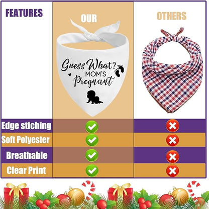 Pregnancy Announcement Dog Bandanas, Guess What? My Mom is Pregnant Reveal Scarf, Gender Reveal Photo Prop Pet Scarf Decorations Accessories, Baby Announcements Triangle Bandana for Dog Lovers, White