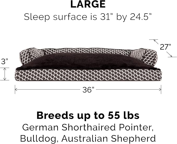 Furhaven Pillow Dog Bed for Large/Medium Dogs w/ Removable Bolsters & Washable Cover