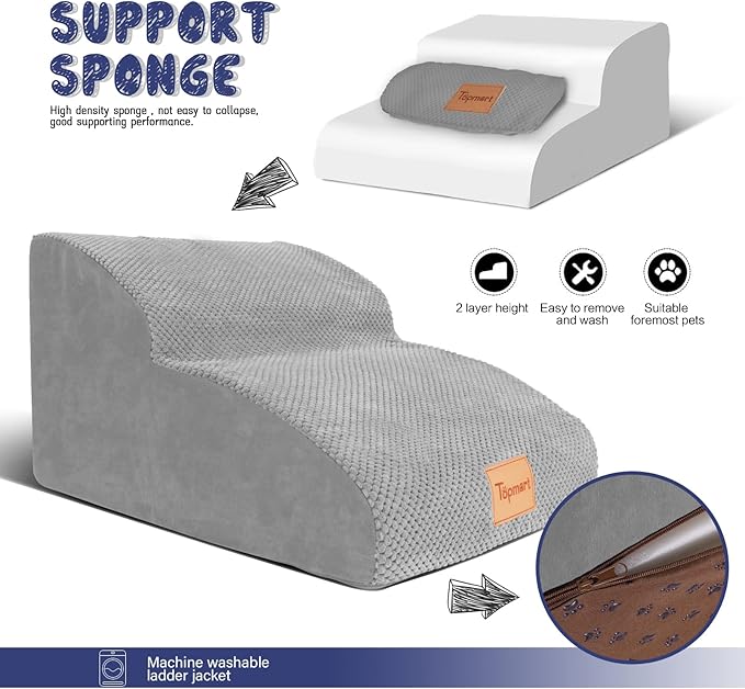 Topmart High Density Extended Foam Dog Ramp&Steps 2 Tiers 11.8" High,Non-Slip