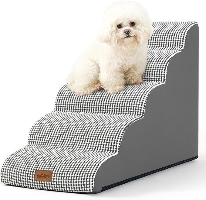 Dog Stairs for High Bed 23" H 15.7x33x22.6in, White-Black, 5 Tiers