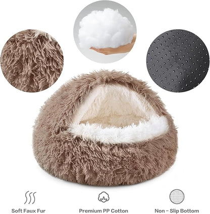 NOYAL Dog Bed Round Hooded Plush Cat Cave