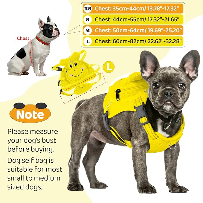 Dog Backpack Harness Dog Self Carrier Bag Adjustable No-Pull Pet Harness Vest Puppy Mesh Saddle Bag with D-Ring Cute Frog Backpack for Outdoor Travel Hiking Daily Walking Small Medium Dogs