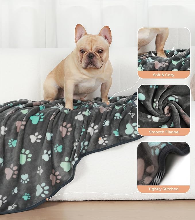 1 Pack 6 Blankets Dog Cat Soft Fluffy Fleece Pet Blanket Warm Cute Print Design Puppy Kitten Blanket Doggy Paw Large(41"x31")