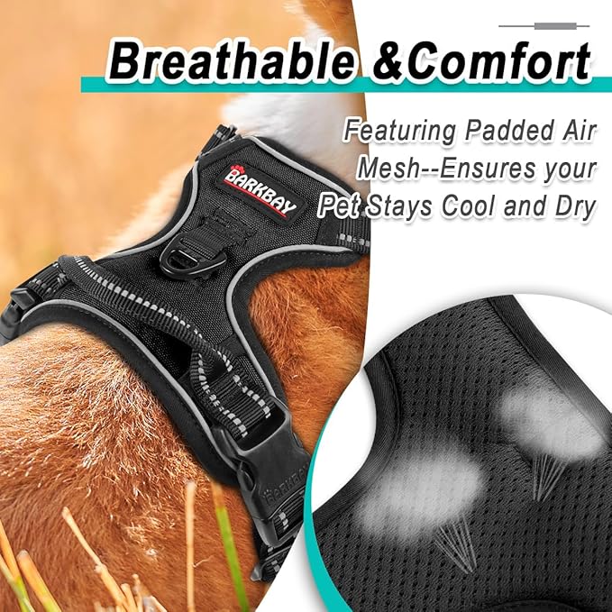 BARKBAY Dog Harness No Pull for Large Dogs - Adjustable, Reflective, Comfortable, No Choke, Heavy-Duty - Perfect for Outdoor Training, Walking, and Hiking - Strong & Durable - L & Black