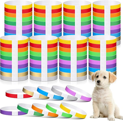 Nezyo 300 Count 18.5 Inch Puppy Collars Paper Dog Collars Whelping Collars Puppy ID Collars Colored Adhesive Pet Identification Collars for Newborn Puppy Small Pet Dog Cat,10 Colors