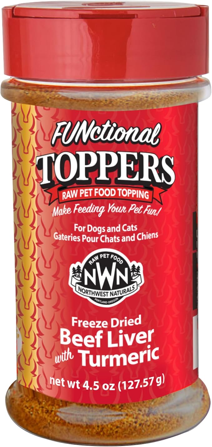 Northwest Naturals Freeze-Dried Beef Liver with Turmeric - Functional Topper for Dogs and Cats- Healthy, Limited Ingredients, Human Grade Pet Food, All Natural - 4.5 Oz (Packaging May Vary)(Pack of 2)