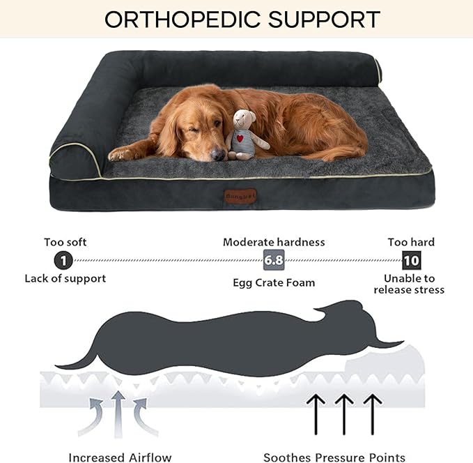 Orthopedic Dog Bed Waterproof Large Dog Bed with Removable Bolsters & Washable Cover 47" x 31" x 8" Dark