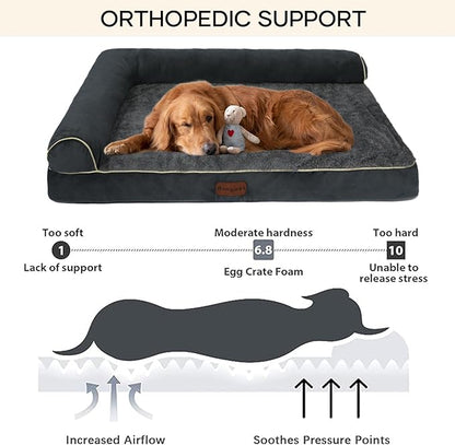 Orthopedic Dog Bed Waterproof Large Dog Bed with Removable Bolsters & Washable Cover 47" x 31" x 8" Dark