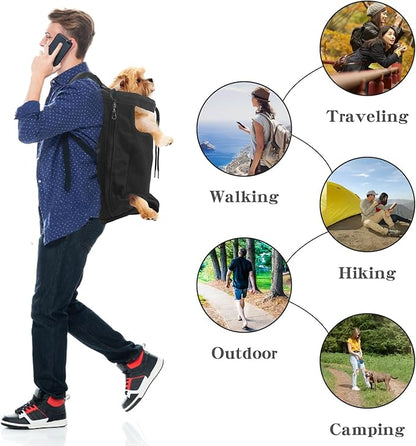 Dog Carrier Backpack, Legs Out Easy-Fit Dog Front Carrier Adjustable Breathable Pet Bag Double Shoulder Backpacks for Travel Hiking Walking Cycling Outdoor Use Black XXL