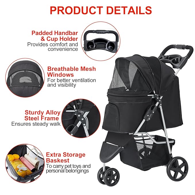 Pet Stroller 3 Wheel,