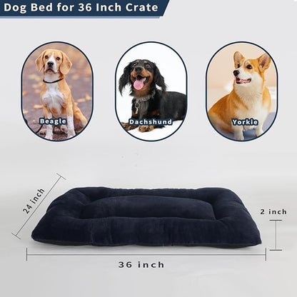 36 Inch Dog Crate Bed Machine Washable,24x36 Dog Bed for Crate Pet Bed for 55lb Dog Medium Large Breed Dogs,Dog Crate Mat 36 Inch Soft Fulffy Plush Cozy Sleeping with Anti-Slip Bottom(Navy Blue)