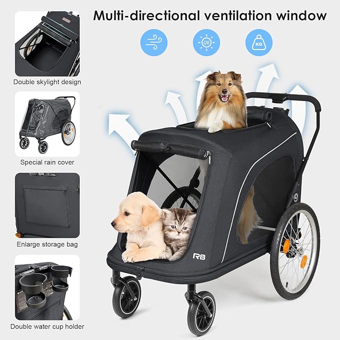 R8 Pro Extra Large Foldable Pet Stroller 100 lbs,